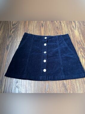 Navy Button-Front A-Line mini Skirt 28 corduroy